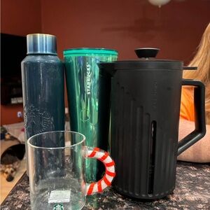 Starbucks Black French Press and Green Tumbler Set